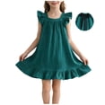 thumbnail image 2 of Girls Cotton Ruffle Dress Square Neck Back Bow Short Sleeve Casual Summer Sundress for Kids Kids Teal Green,Size 1-2 T, 2 of 8