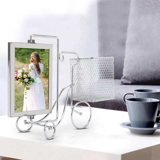 Nimomo Photo Frame Durable Pen Holder Unique Picture Frame Bicycle Shape Metal Home Table Decoration for 3.5x5in Photo