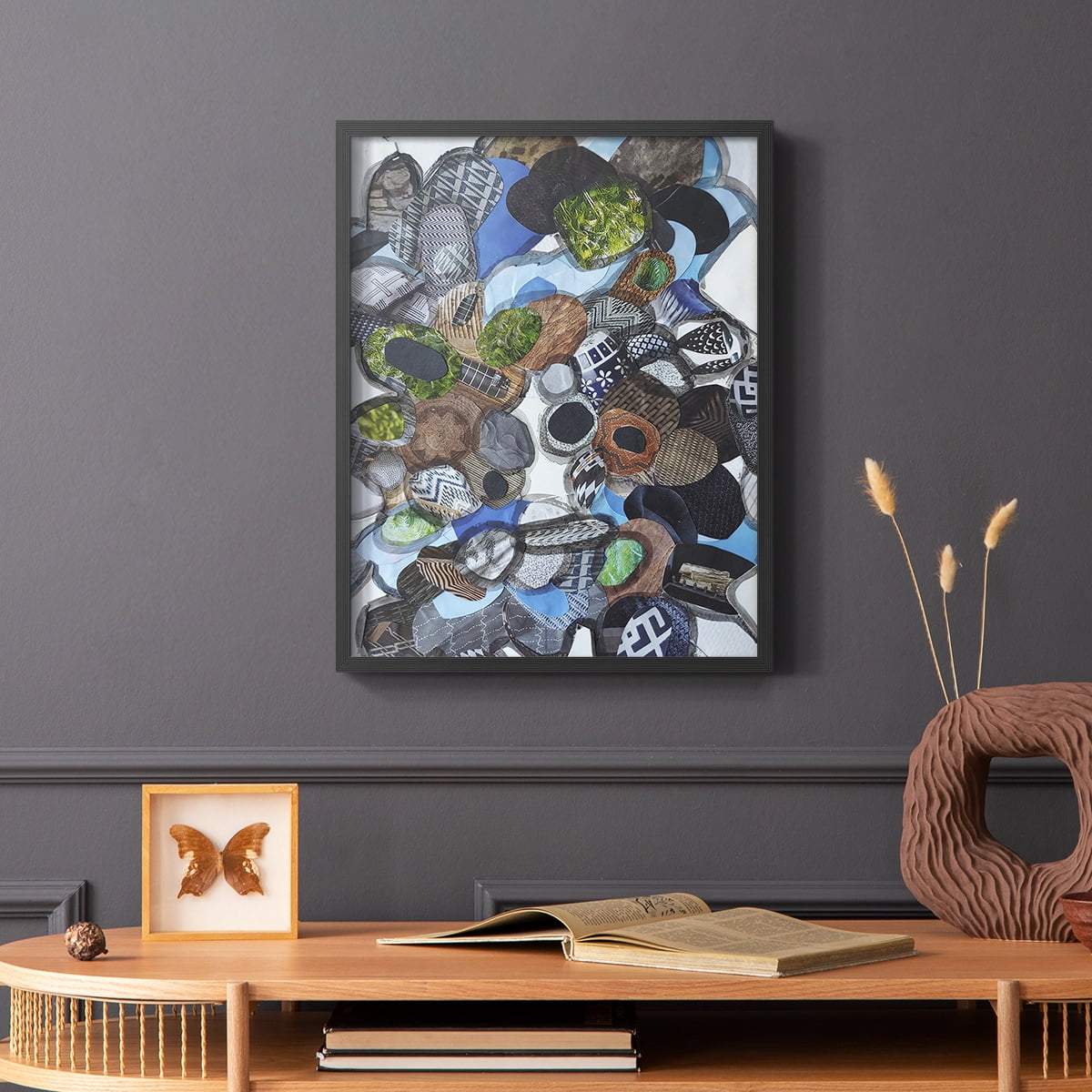 Catalina Island Blue Glass Framed Print in Black Solid Wood Framed Print No Nail Hanging