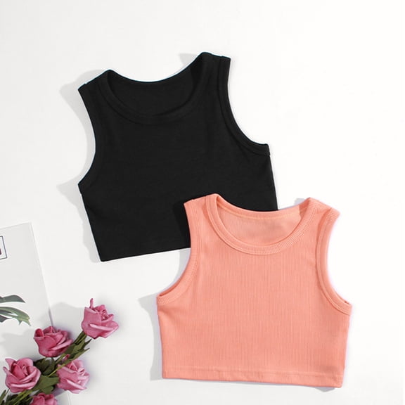 RTKFRFLM Girls Solid Color Cropped Active Vest for Ages 2-7 Years Kids Fashion Sporty Tank Top Toddler Little Girls Stretchy Summer Exercise Shirt Soft Breathable Gym Workout Top