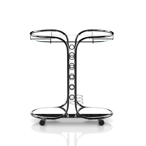 Furniture of America Scanlin Contemporary Metal 2-Tier Serving Cart in Chrome