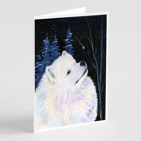 Starry Night Samoyed Greeting Cards and Envelopes Pack of 8