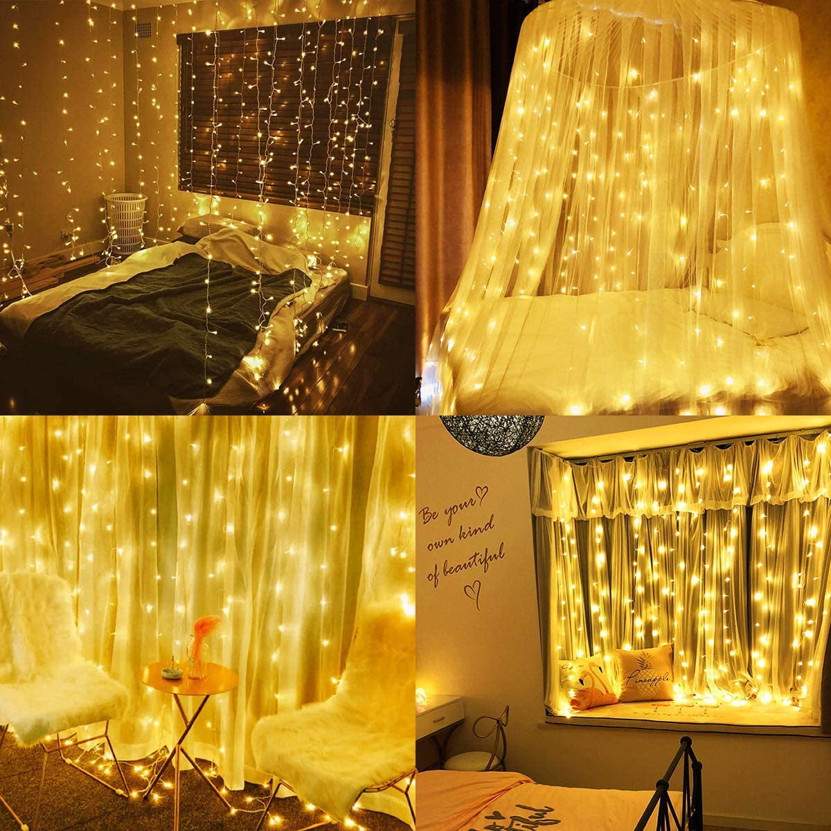 YI LIGHTING 9.8ft Curtain String Light 300 leds for Wedding Party Home Garden Bedroom Outdoor Indoor Wall Decorations, Warm White