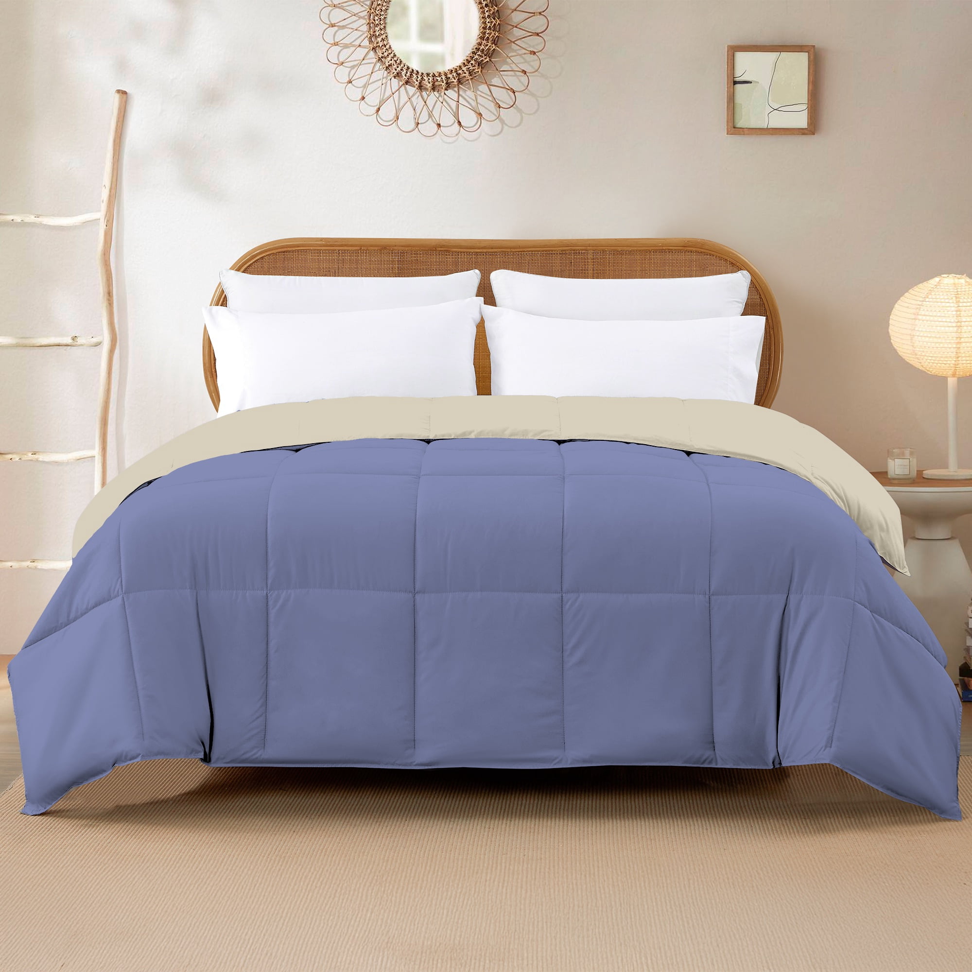Modern Threads Reversible Blue & Cream All-Season Down Alternative Adult Bed Comforter, King