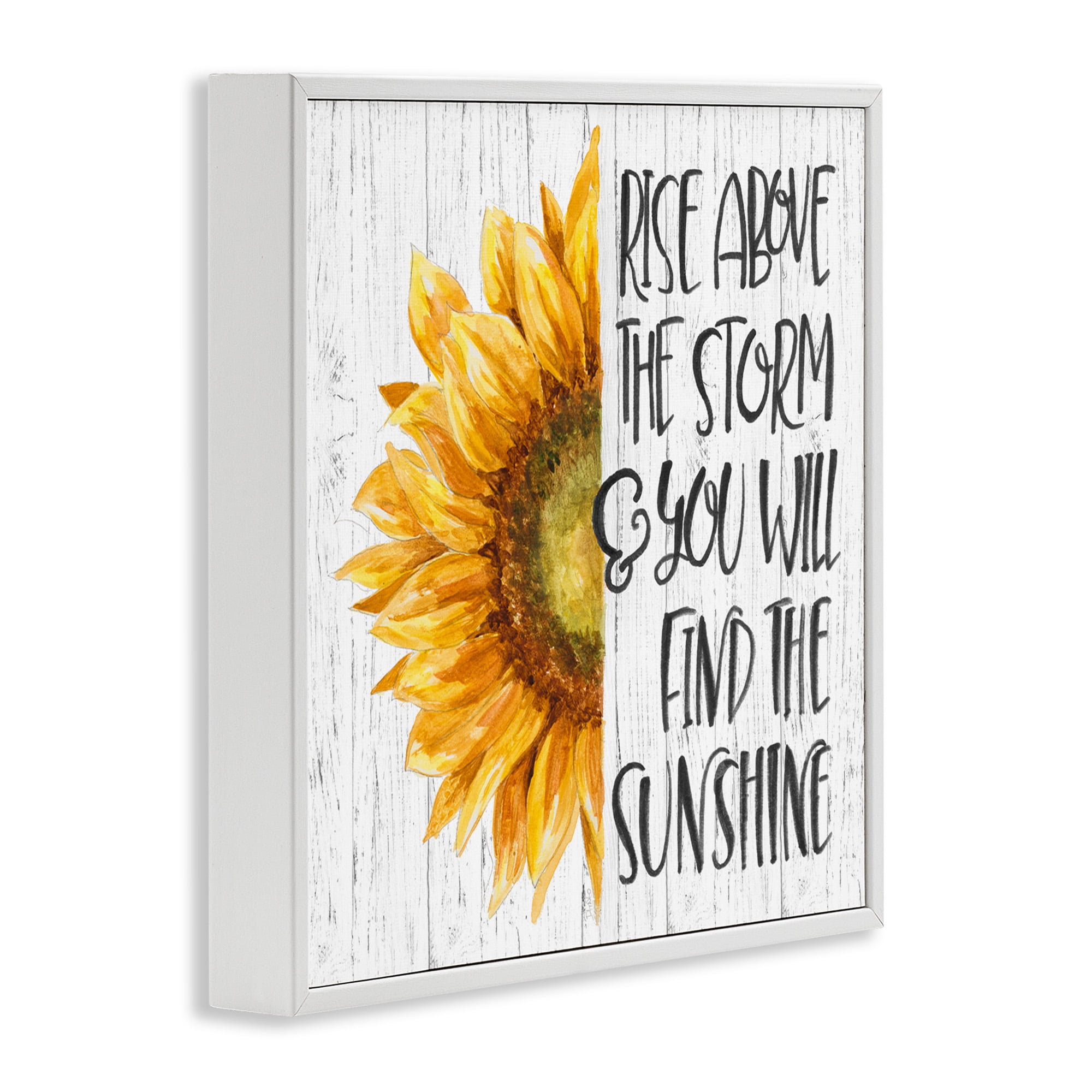 Stupell Industries Find Sunshine Motivational Sunflower Botanical & Floral Painting White Framed Art Print Wall Art, 12 x 12