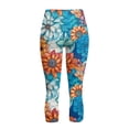 thumbnail image 5 of SCRAWLGOD Bohemian Flower Orange Blue High Waisted Capri Leggings with Pockets for Women, Breathable Butt Lifting Leggings, Cmofy Casual Yoga Pants for Running Cycling Workout, XS, 5 of 7