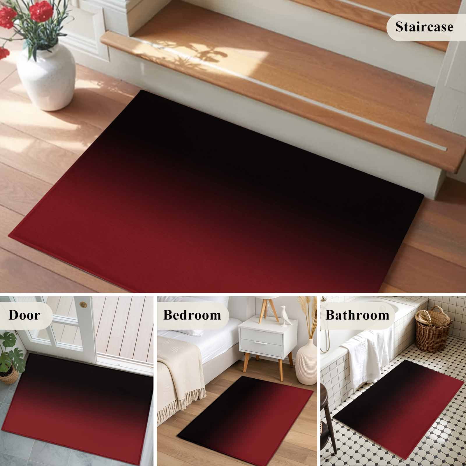 Black Red Ombre Bathroom Mat 2x3 FT, Non Slip Small Kitchen Mat, Modern Abstract Art Gradient Washable Soft Backed Front Door Throw Rug Non-Shedding Indoor Outdoor Doormat for Entryway Sink