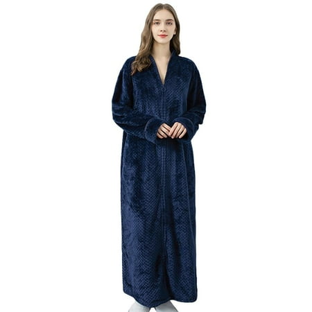 

Linen Purity Casual Ladies Long Sleeve Pajamas Zipper Bathrobe Thickened Solid Color Long Bath Robe Sleepwear
