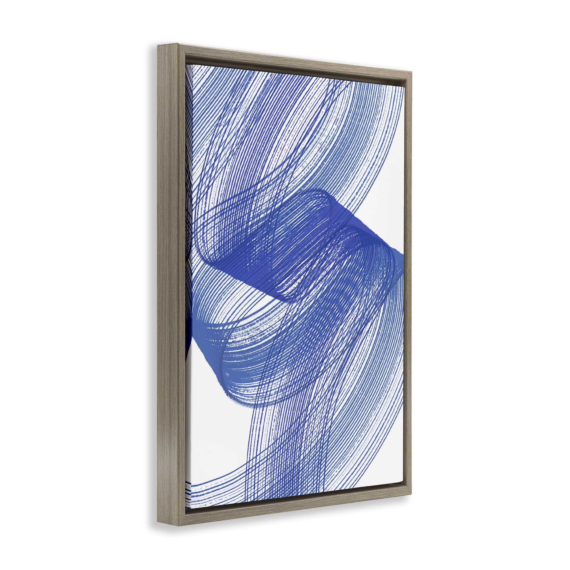 Stupell Industries Blue Lines Flowing In Motion Brown Framed Floater Canvas Wall Art, design by Martina Pavlova