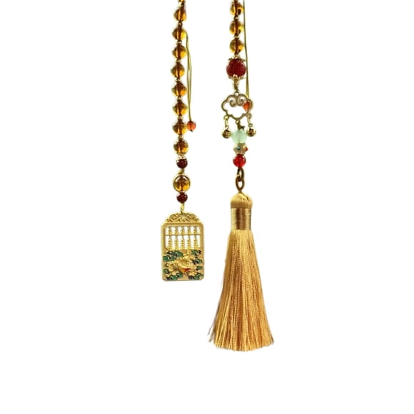 Yellow Kirin Ruyi Xiangyun Lock Car Pendant Rearview Mirror Hanging Ornament Antique Decor Security Accessory For Vehicles Size 9.84X1.57X1.18 Inches Weight 0.22 Lbs
