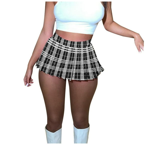 Women's Short Skirt Skirts for Party Short Wrap Skirt plus Size Swim Midi Skirts Women's Plaid Mini Pleated Black XL