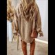 thumbnail image 4 of Vestido Minisuéter Holgado de Larga con Cuello Redondo y Punto para Mujer, Estilo Informal, para Otoño e Invierno. Caqui L, 4 of 6