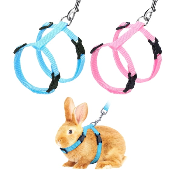 Uxcell 2Pcs Rabbit Harness and Leash Escape Proof Leash Small Animal Harness Soft Adjustable Buckle Pink Sky Blue for Puppies Walking
