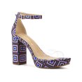 thumbnail image 1 of BLISSFUL STEP Women's Printed Clear Platform Block Heels Sandals Purple 9, 1 of 7