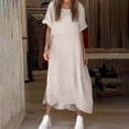 thumbnail image 6 of Kmdttou Women's Short Sleeve Loose Plain Dresses Women's Loose Casual Solid Color Short Sleeved Reversible Linen Dress, 6 of 6