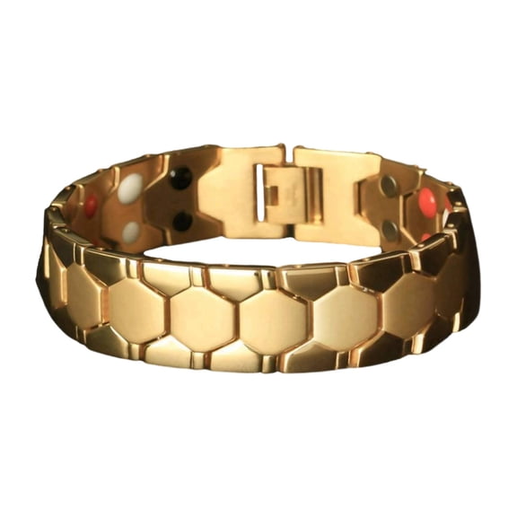 DESIGNICE Mens Bracelet,Hexagonal Element Mens Jewelry,Magnet Function Health Care Pulseras Para Hombres,Gold