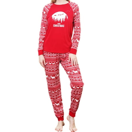

Farrubbyine8 Parent-Children Christmas Pajamas Cartoon Print Tops Pants Matching Family Sets