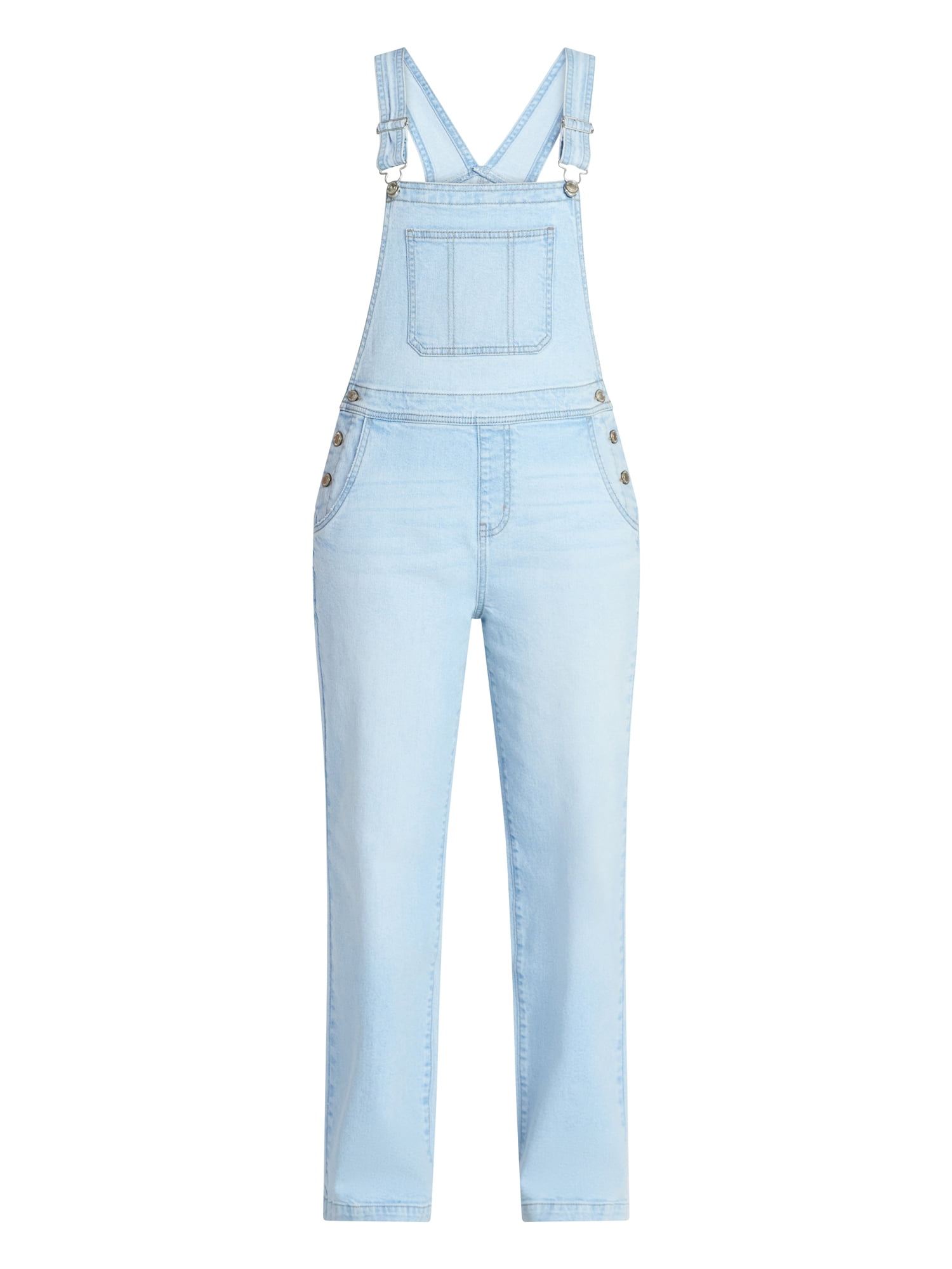 No Boundaries Relaxed Wide Leg Denim Overalls, Women's XXS-XXL