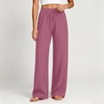 thumbnail image 6 of Mlzmgr Wide Leg Pants for Women Casual Loose Drawstring Elastic High Waisted Cotton Linen Summer Beach Pants with Pockets(X-Large), 6 of 8