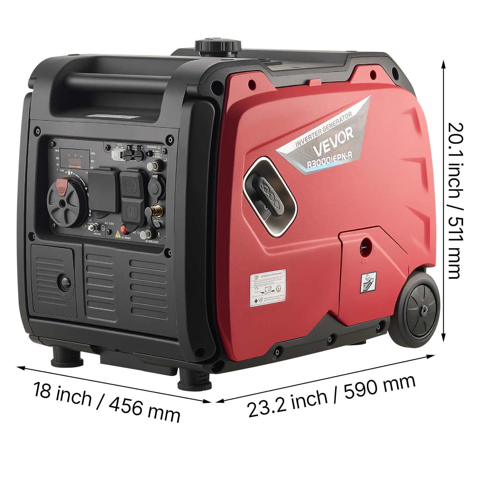 VEVOR Inverter Generator, 4200W Peak Watt Quiet Inverter Generator, Dual Fuel Inverters Generators for Home Outdoor, Gas & LPG Powered, Stable Power, CO Sensor, RV Ready 8.3A Outlet, Long Run Time