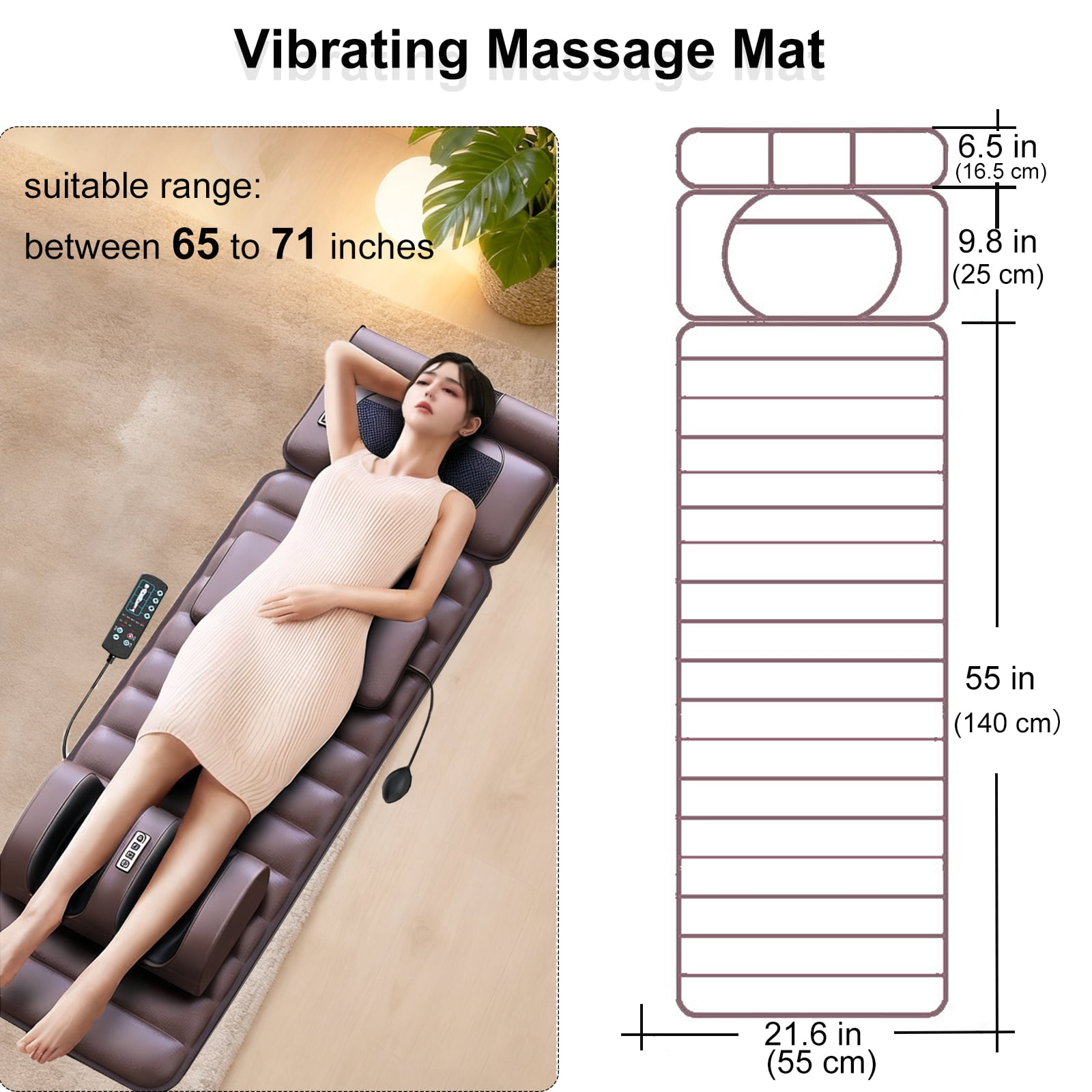 Full Body Massage Mat with Heating, Foldable Massage Mattress Pad with 10 Vibration Motors and 3 Adjustable Strength, Multifunctional Leg Foot Massagers and Detachable Neck Massager Pillow