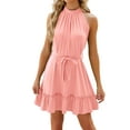 thumbnail image 2 of Frontwalk Women Swing Dress Lace Up Mini Sleeveless Tank Ladies Loose Short Halter Neck Pink XL, 2 of 8