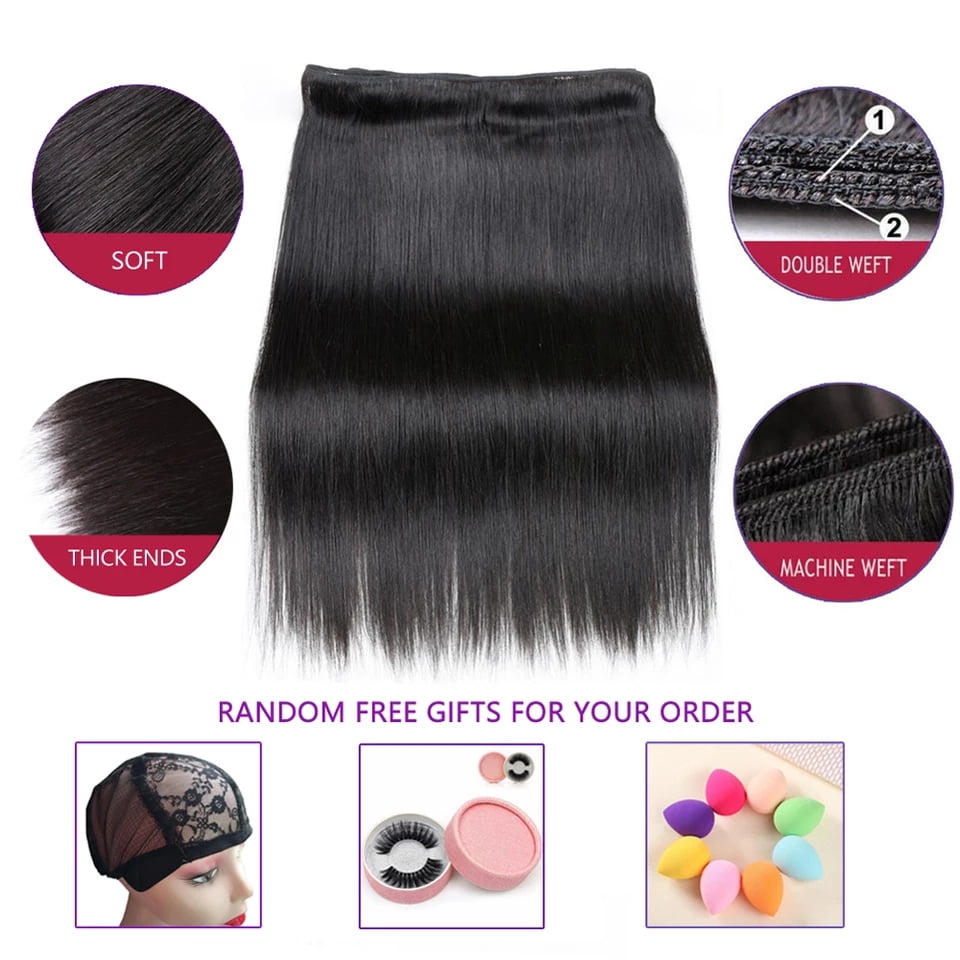 Straight Human Hair 3 Bundles Natural Black Color 100g Per Bundle