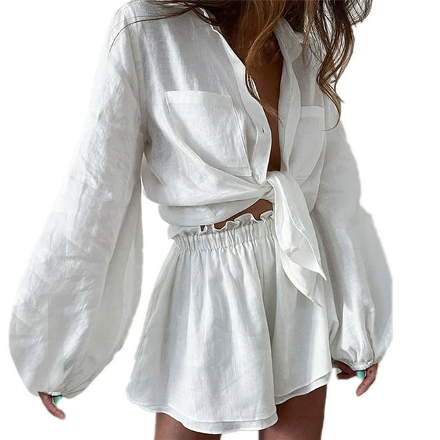 Birdeem Chemise Femme Été Nouvelle Décontractée Unie à Col en V en Coton et Lin