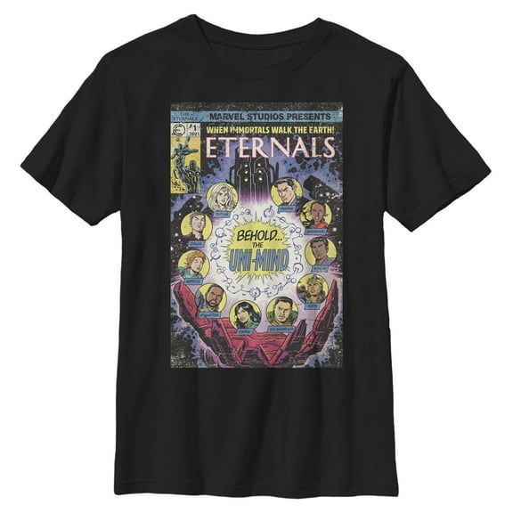 Boy's Marvel Eternals Retro Comic Book Cover Graphic Tee Black Large