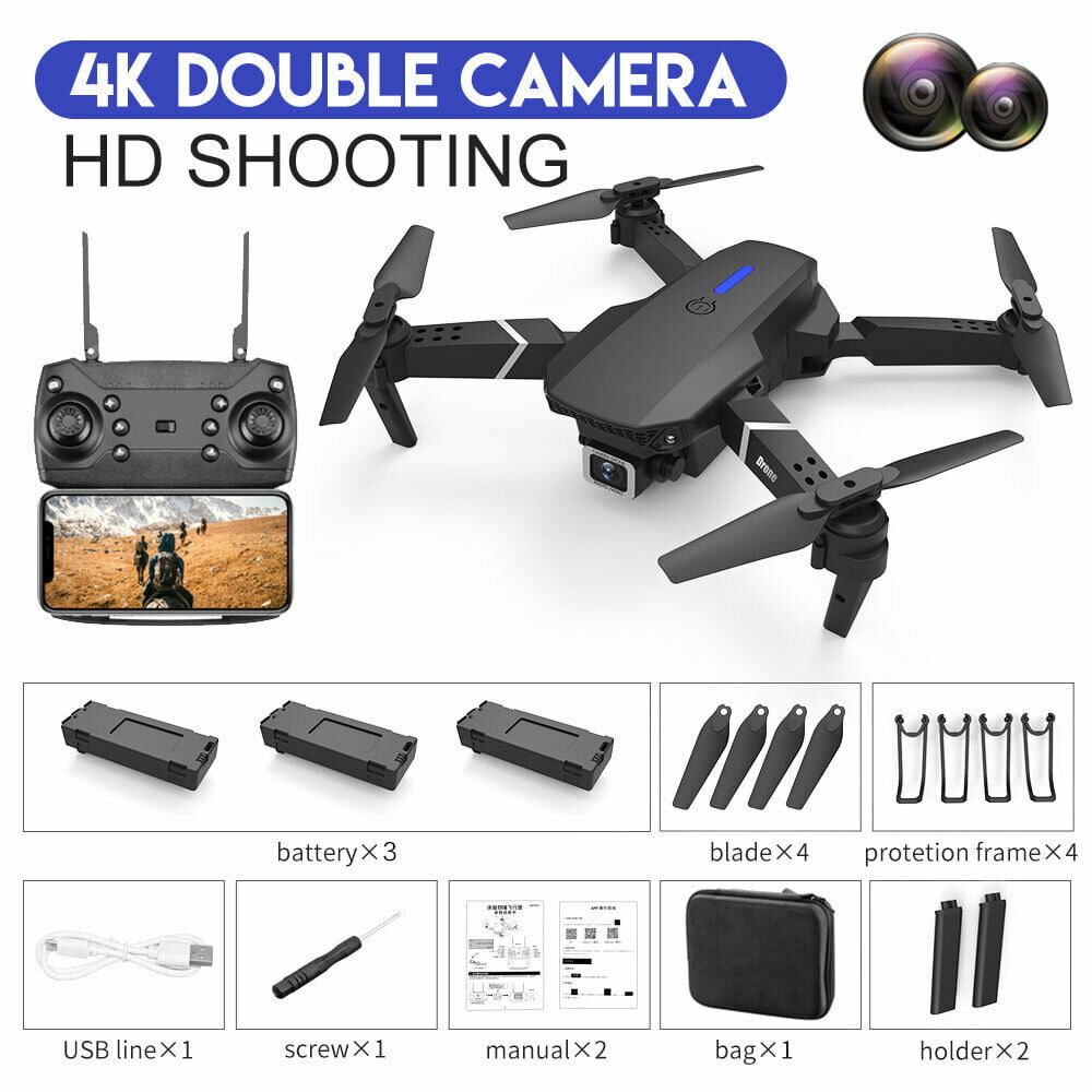 Quadcopter Drone  4k HD Dual Camera wide Selfie WiFi FPV Foldable RC 3 Batteries 