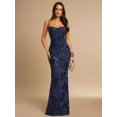 thumbnail image 3 of Navy Blue 3D Floral Embroidered Bodycon Slip Maxi Dress For Women, 3 of 7