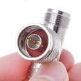 thumbnail image 3 of Adaptador coaxial de 3 vías con conector RF triple en forma de T N macho a 2 N hembra, color plata., 3 of 5