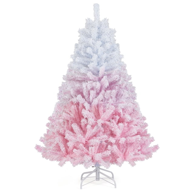 Gymax 5 FT Artificial Christmas Tree Hinged Snow Flocked Xmas Tree w/ 456 Lush Branch Tips