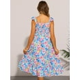 thumbnail image 3 of DARING DIVA Smocked Sleeveless Ruffle Neck Flowy Floral Midi Dress XS Blue Pink, 3 of 6