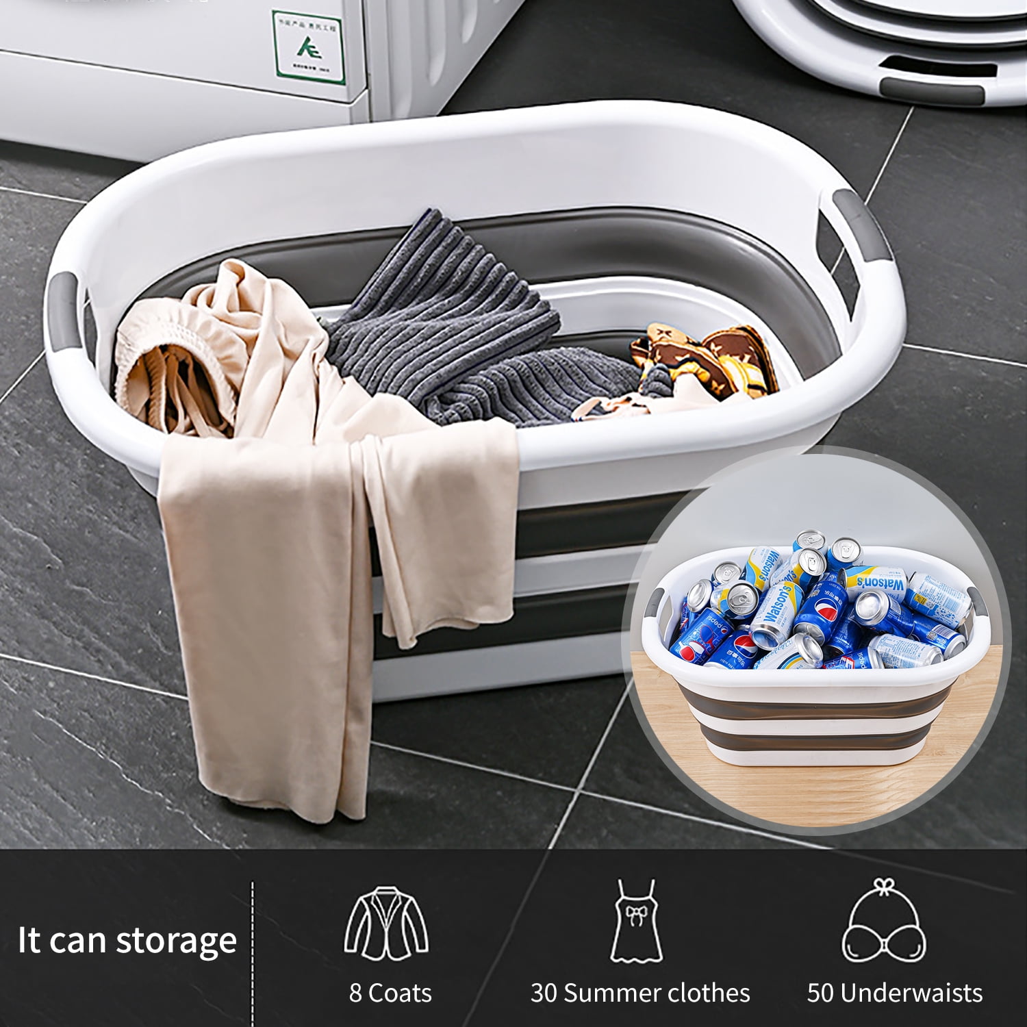 Collapsible Laundry Basket Kitchen Washing Up Bowl Silicone Bucket Storage  Organiser Indoor Outdoor Use