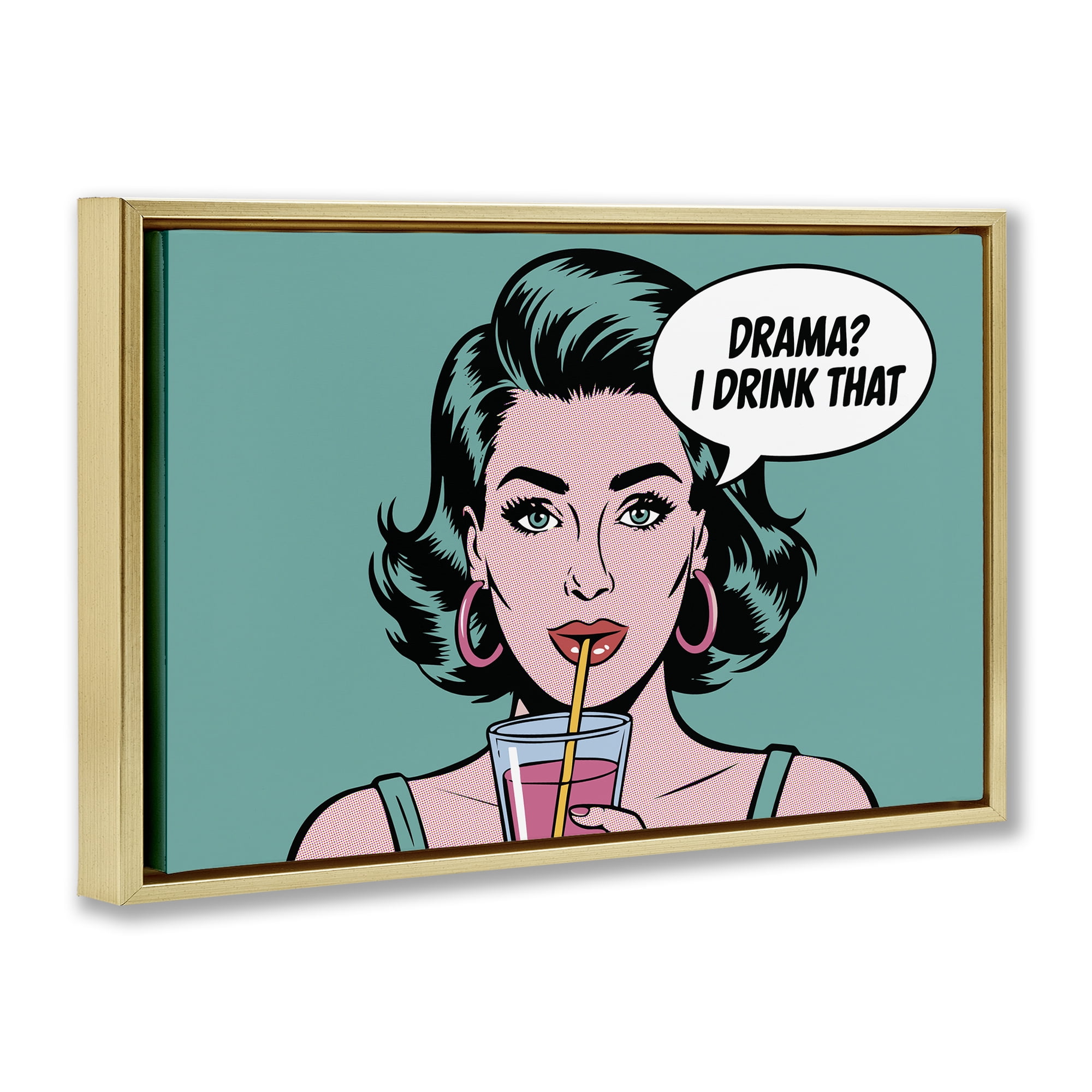 Stupell Industries Drama I Drink That Gold Framed Floater Canvas Wall Art, design by Andreas Magnusson