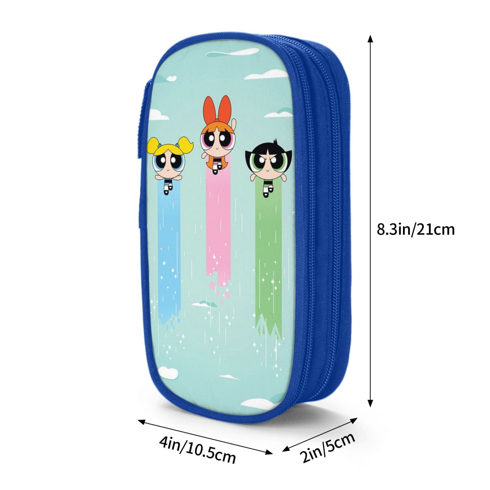 The Powerpuff Gi-rls Pencil Case Large Capacity Pencil Pouch Penbag Office Stationery Organizer Travel Makeup Bag Blue