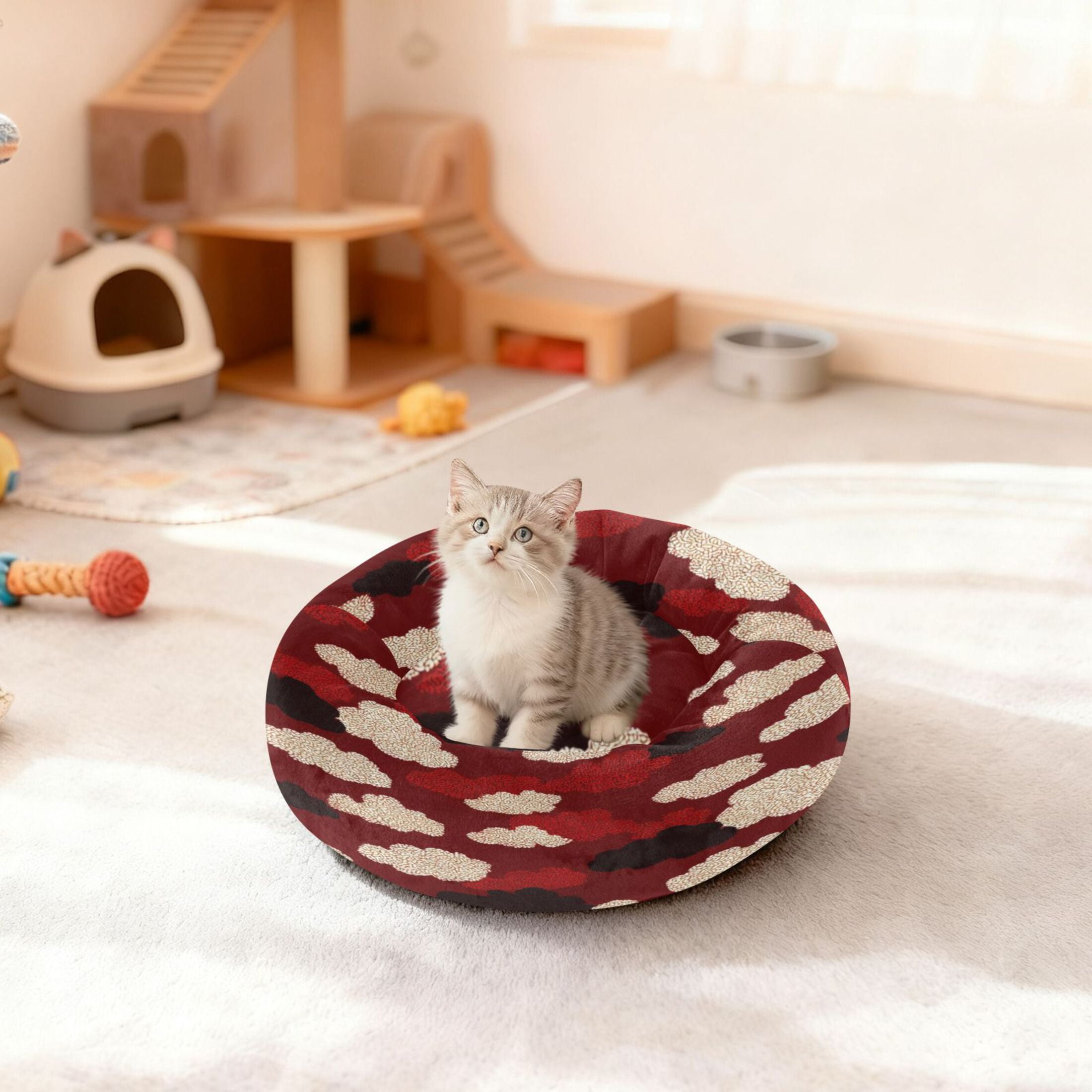 Iauyy Pet Couch Donut Cat Bed for Indoor Cats/Small Dogs Washable & Machine with Non-slip Bottom Calming Cat Furniture, Little Cloud (M)