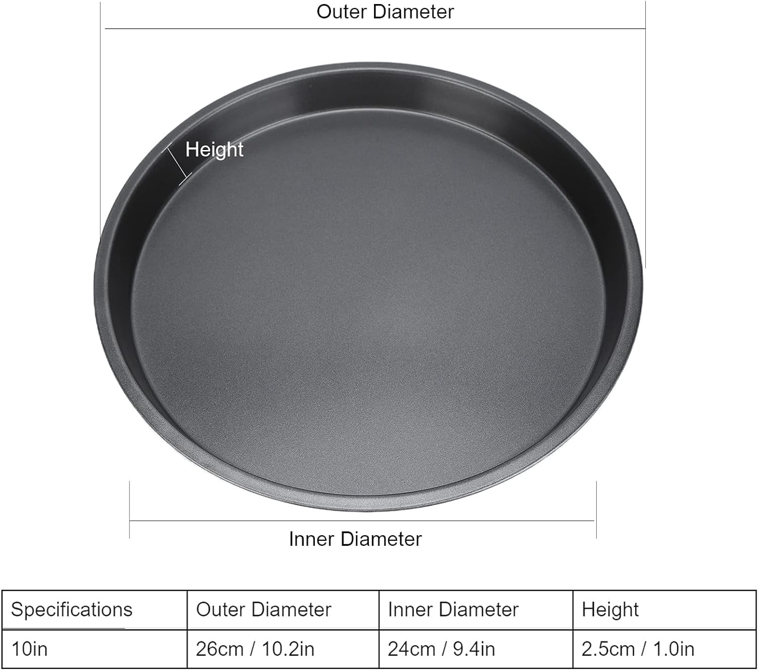 10 inch Pizza Pan, Boriyuan 4 Pcs Non-Stick Pizza Tray with Oil Brush, Round Baking Pan for Oven, Reusable Bakeware for Home Restaurant Kitchen Baking Supplies, Black