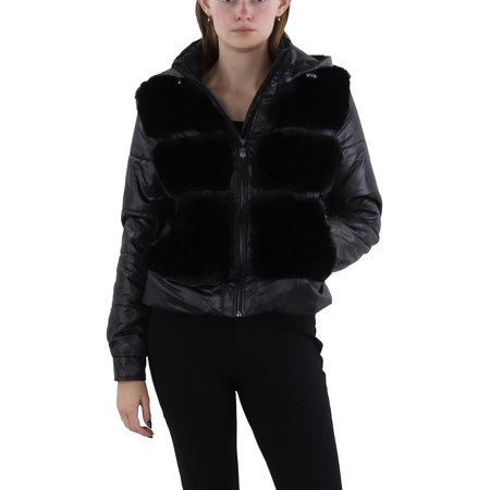 Via Spiga Womens Faux Fur Cold Weather Puffer Jacket