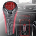 thumbnail image 1 of PU Leather Gear Shift Head, 6 Speed Red & Carbon Fiber Gear Shift Knob, For Auto Car, 1 of 8