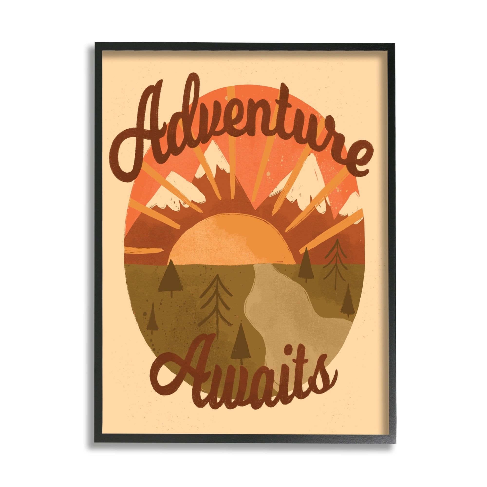Stupell Industries Adventure Awaits Mountain Sunrise Scenery Calligraphy Phrase Framed Wall Art, 24 x 30, Design by EmmaKisstina