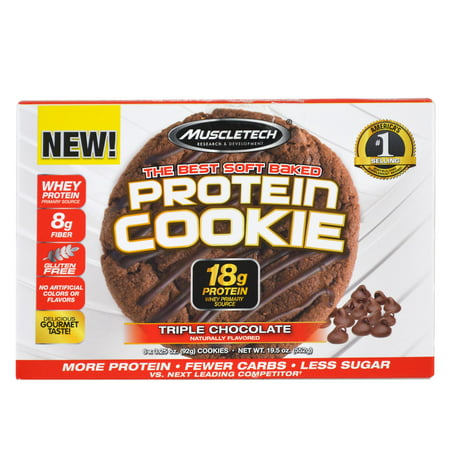 Muscletech, The Best Soft Baked Protein Cookie, Triple Chocolate, 6 Cookies, 3.25 oz (92 g) Each(pack of (Best Chocolate Cookies For Christmas)