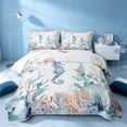 thumbnail image 2 of Erosebridal Coastal Seahorse Bed Spread Queen, Ocean Animal Queen Coverlet Set, Gray Reversible 3-Piece, 1 Quilt and 2 Pillowcases, 2 of 7