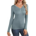 thumbnail image 2 of hotojiny Women's Thermal Long Sleeve Shirts Fleece Lined Button V Neck Henley Tops Slim Fit Base Layer Underwear Cold Weather, 2 of 7
