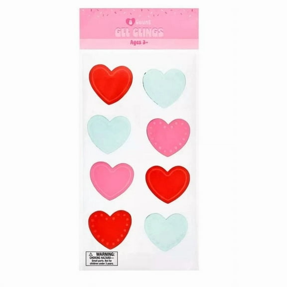 New Cute Window Gel Cling Stickers Hearts Valentines Day 8 Pink Red Green Love!