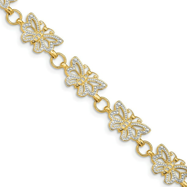 AA Jewels - Solid 14k Yellow Gold Two Toned Butterfly Bracelet - with ...