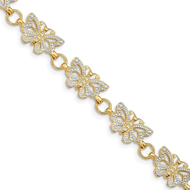 AA Jewels Solid 14k Yellow Gold Two Toned Butterfly Bracelet with