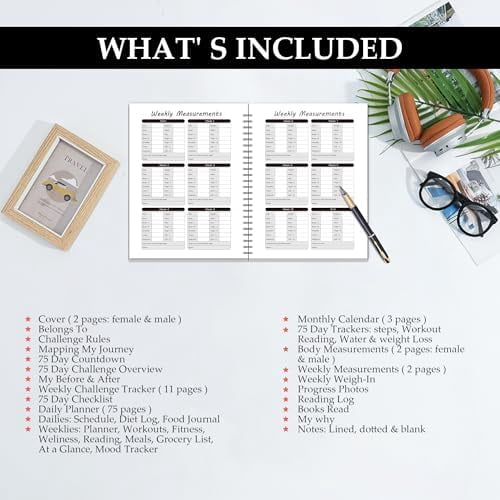 75 Day Hard Challenge Journal for Men or Women with PVC Cover – 75 Hard Challenge Book with Daily, Weekly, Monthly Planner & Wellness Trackers – 75 Challenge Planner Tracker for Fitness, Habits &