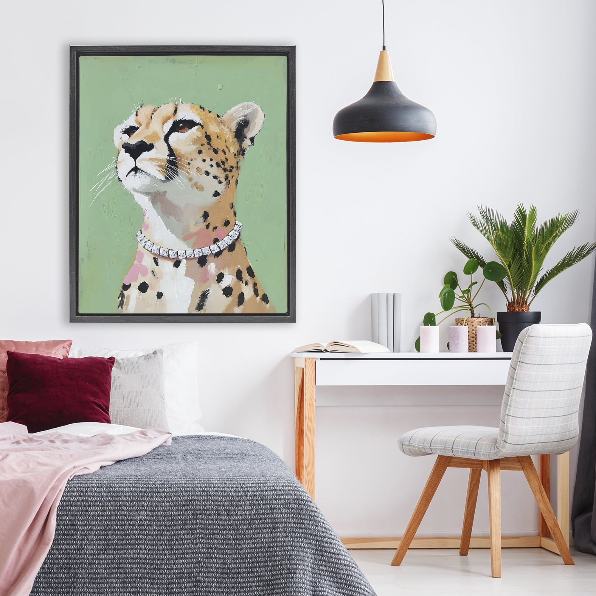 Stupell Industries Glam Cheetah with Jewels Black Framed Floater Canvas Wall Art, design by The Prints Vibe